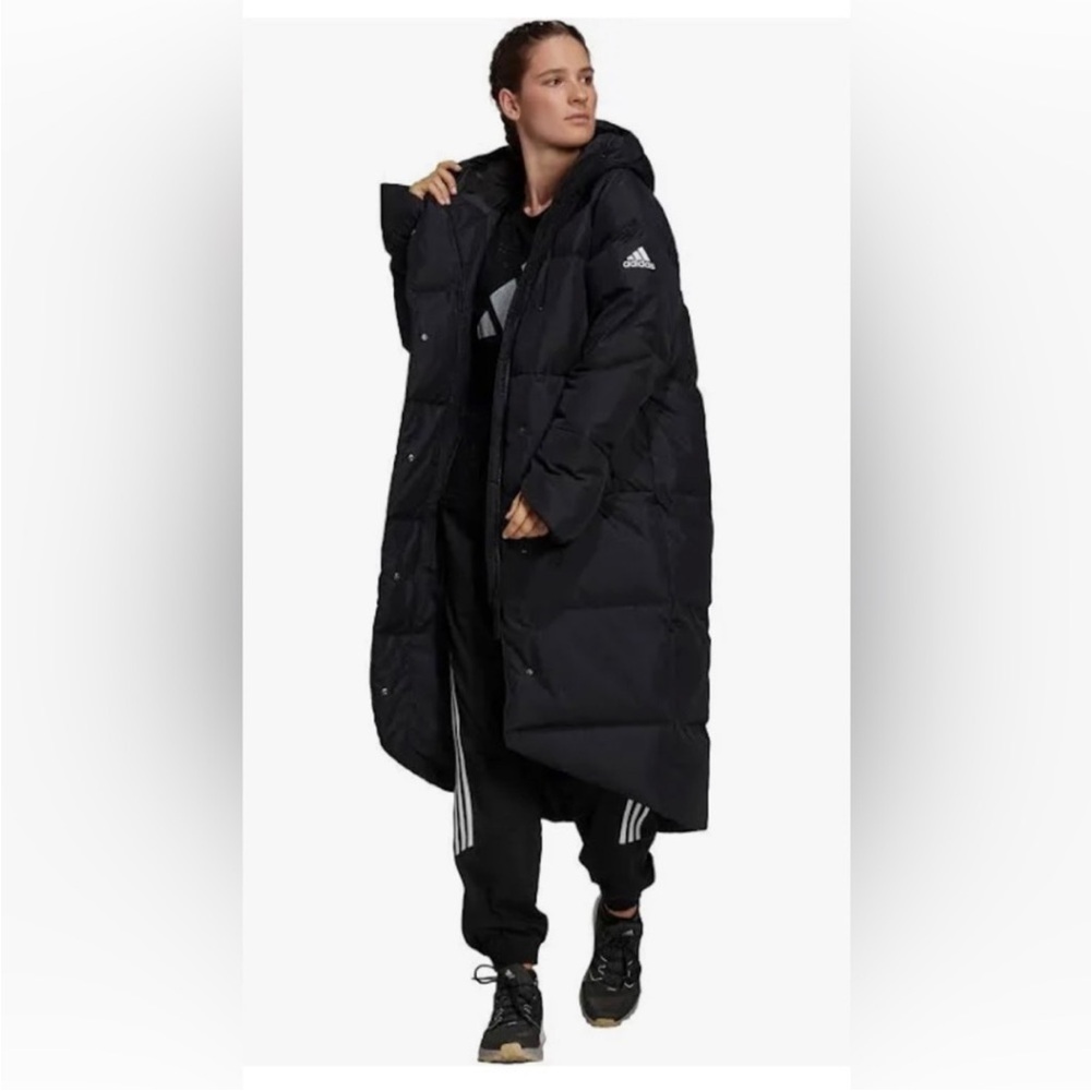 ADDIDAS LONG BLACK PUFFER WINTER JACKET SIZE L